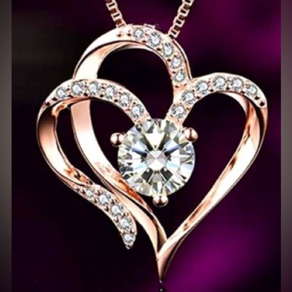 14K Rose Gold Plated Sterling Zirconia Heart Necklace NWOT 😍 PERFECT GIFT - Picture 7 of 16
